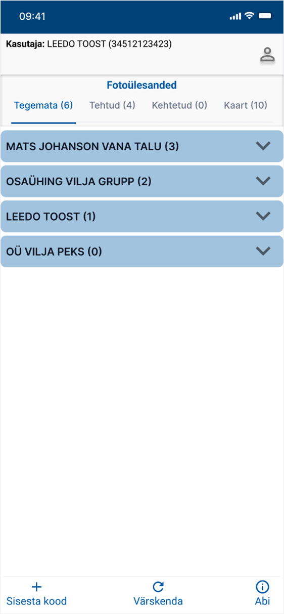 Mobiiliäpp Iva - fotoülesannete loend