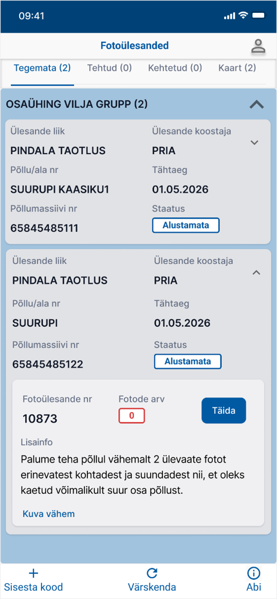 Mobiiliäpp Iva - fotoülesannete vaade