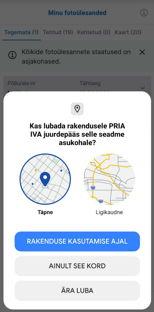 Mobiiliäpp Iva - luba juurdepääs asukohale