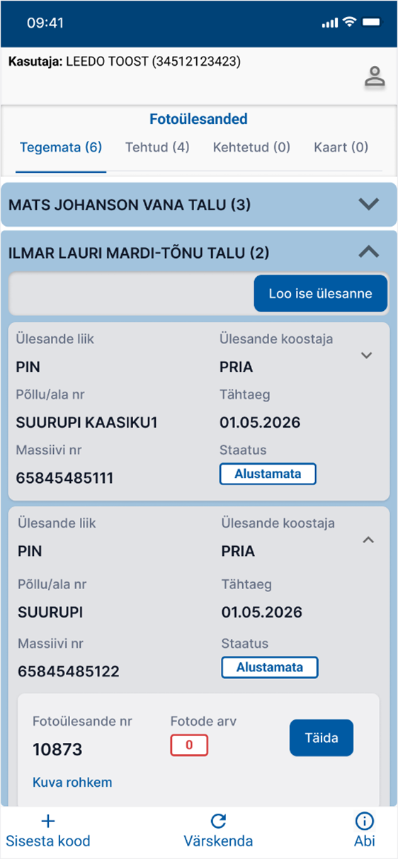 Mobiiliäpp Iva - sisseloginud kasutaja vaade