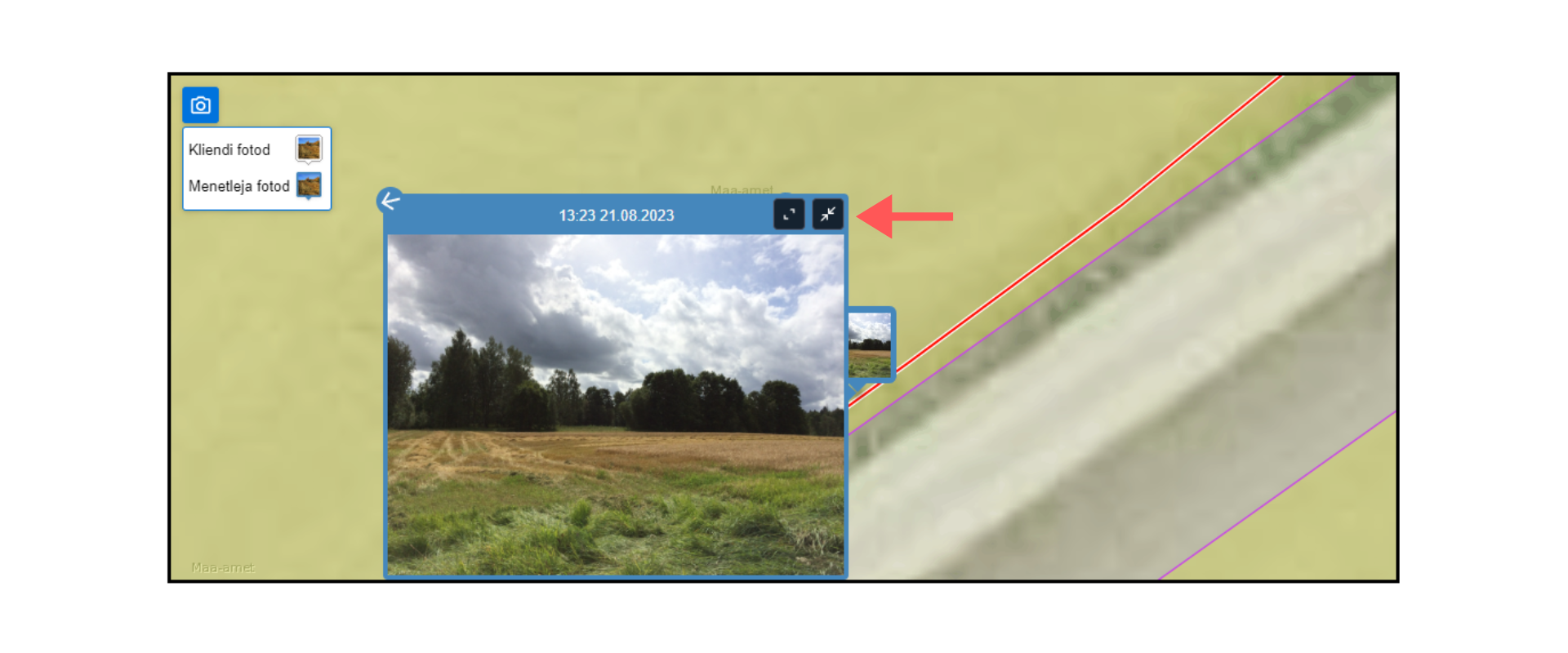 Põllul tehtud pildi väike eelvaateaken