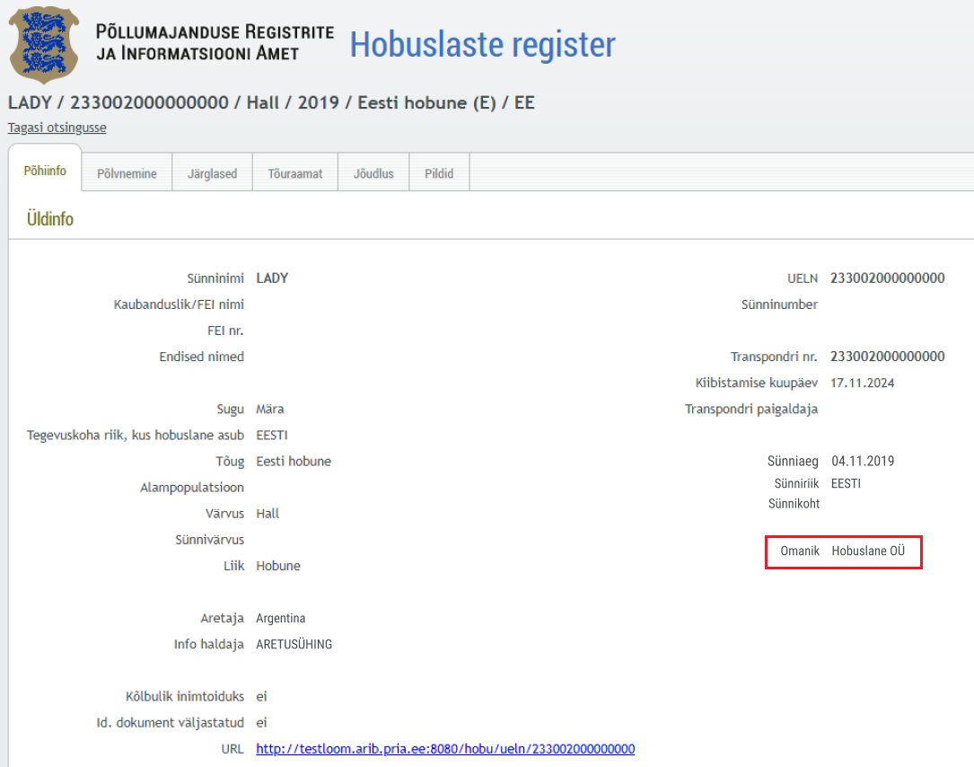 Hobuslaste registri avalik vaade