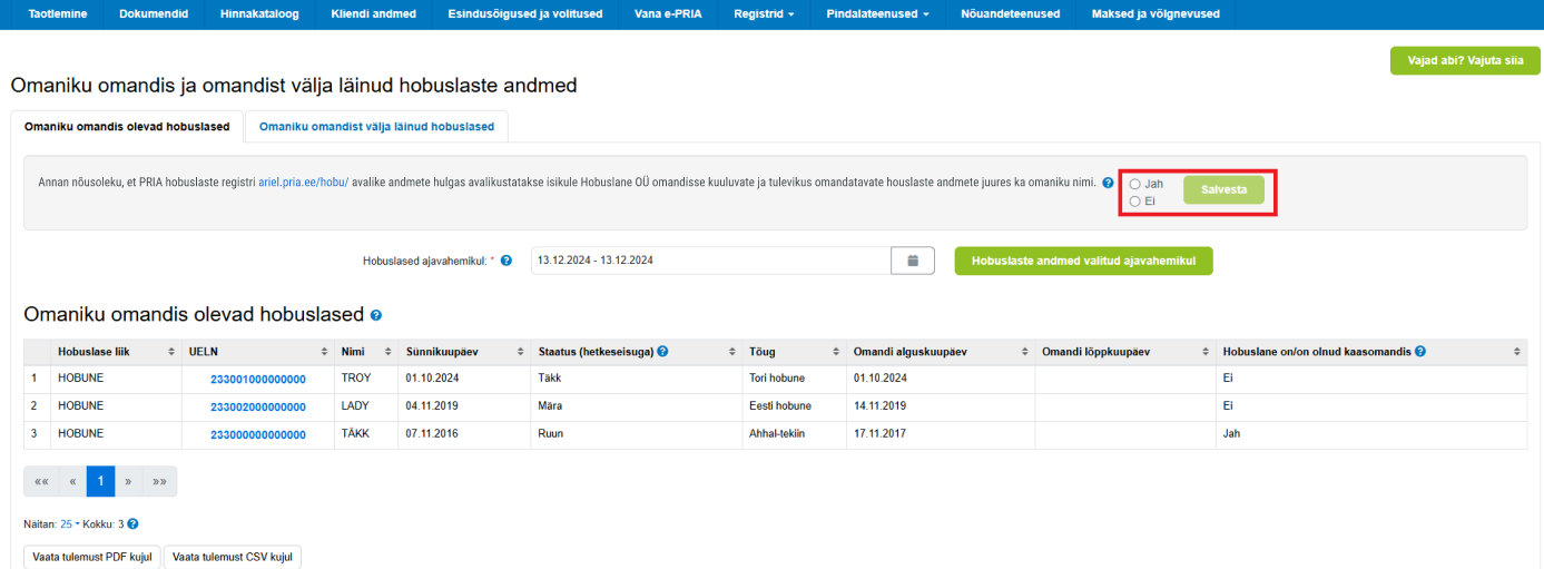 e-PRIA hobuslaste kuva