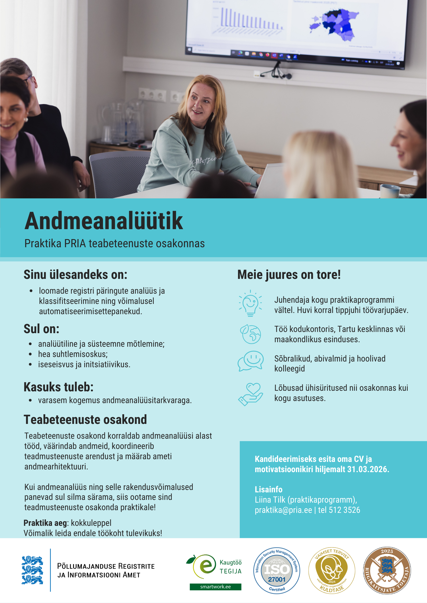 Andmeanalüütiku praktikapakkumine 2026